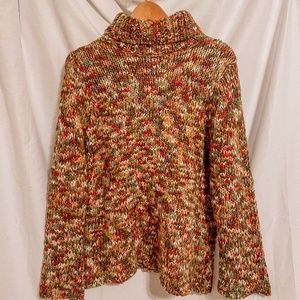 Vintage Oversized Knit Turtleneck Sweater with Fall Colors